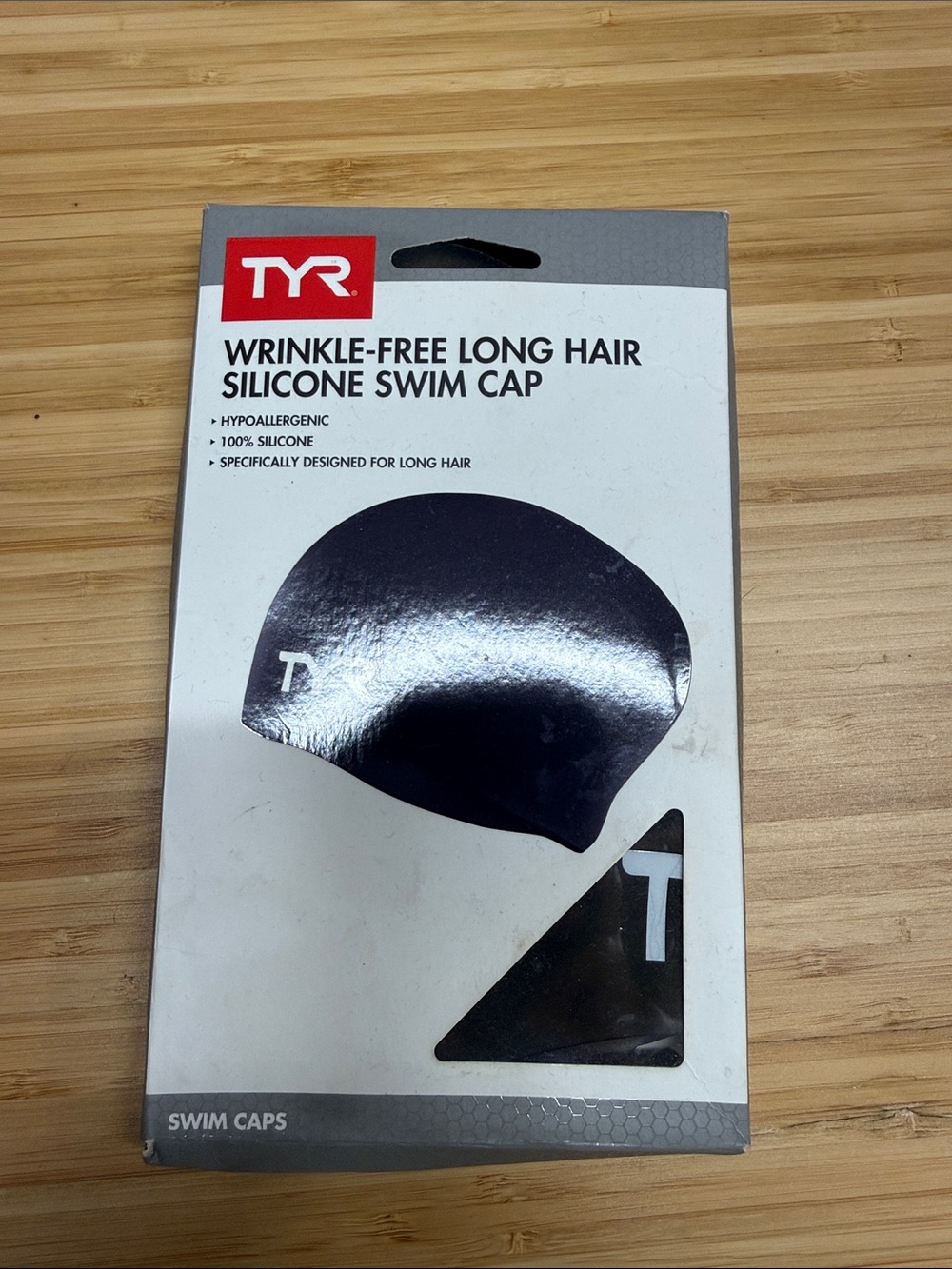 TYR Women’s Wrinkle-Free Long Hair Silicone Swim Cap — Black